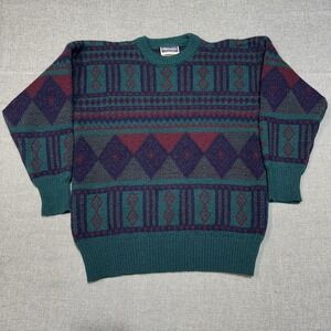 Vintage Glenhusky Sweater Mens XL Green Fair Isle Wool Knit Made Scotland 80s